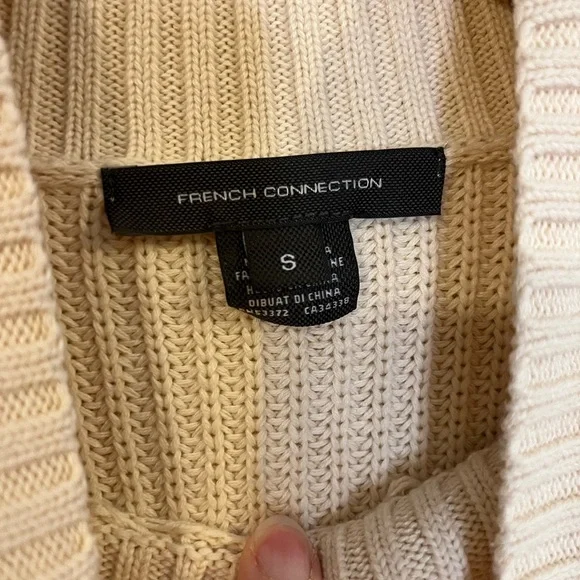 French Connection Cream Ribbed Turtleneck Sweater with Contrast Stripe - Picture 7 of 7